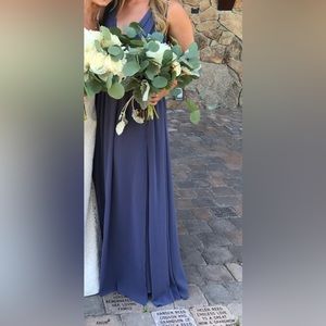 STUNNING GRECIAN LuLu’s Long Dress;Side slit;Gorgeous Heather Blue;Size Medium